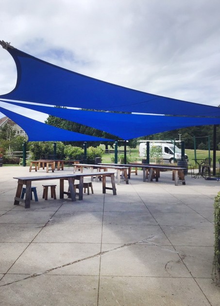 patio area with shade sail